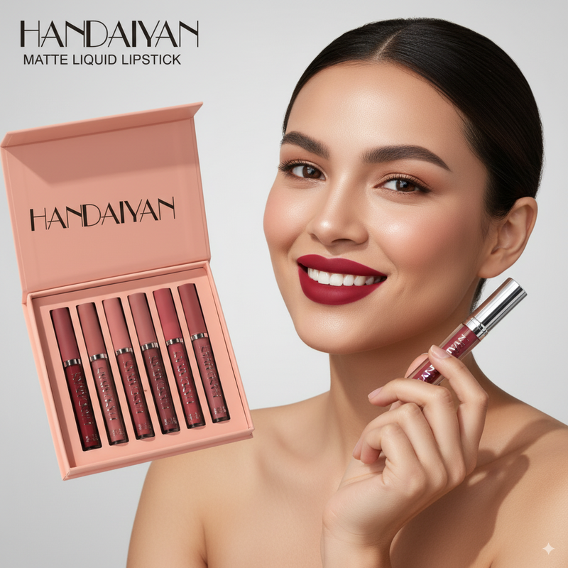 Handaiyan 6 Cores — Batom Matte à Prova d’Água, Longa Duração