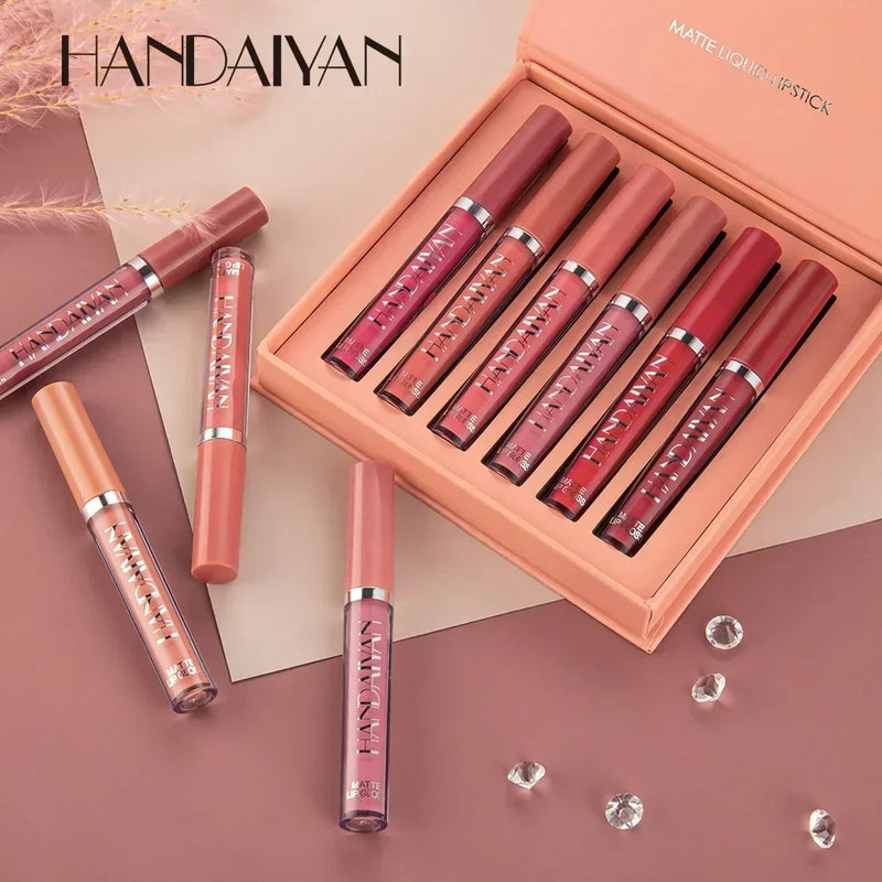Handaiyan 6 Cores — Batom Matte à Prova d’Água, Longa Duração