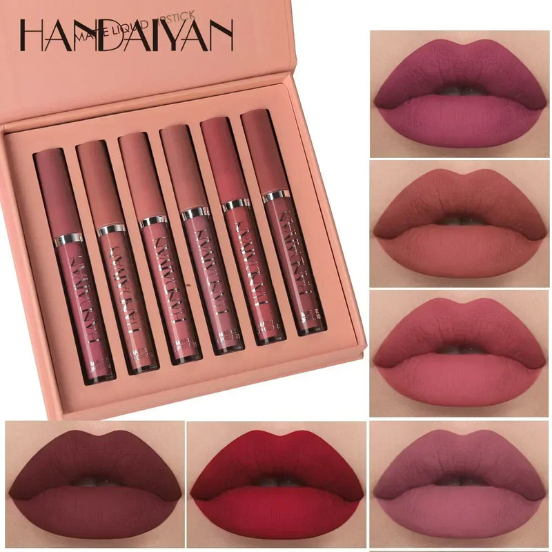 Handaiyan 6 Cores — Batom Matte à Prova d’Água, Longa Duração